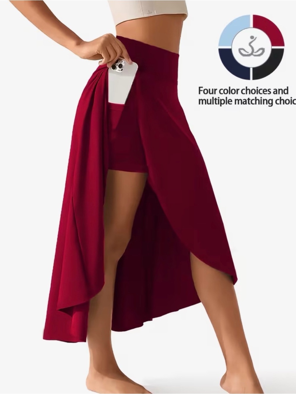 High-Waist Burgundy Athletic Skirt with Built-In Shorts new